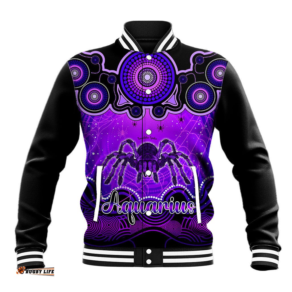 Personalised Australia Scorpio Tarantulas Spider Zodiac Baseball Jacket Auz Astrology Aboriginal - Purple