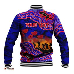 Custom Personalised Anzac Day NRL - Knights Baseball Jacket Aboriginal Lizard Patterns