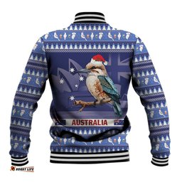 Aussie Kookaburra Baseball Jacket Merry Christmas Blue Style