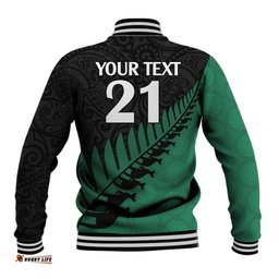Custom Australia Wallabies and Aotearoa Rugby Baseball Jacket Kangaroo Black Fern Maori Green Vibe