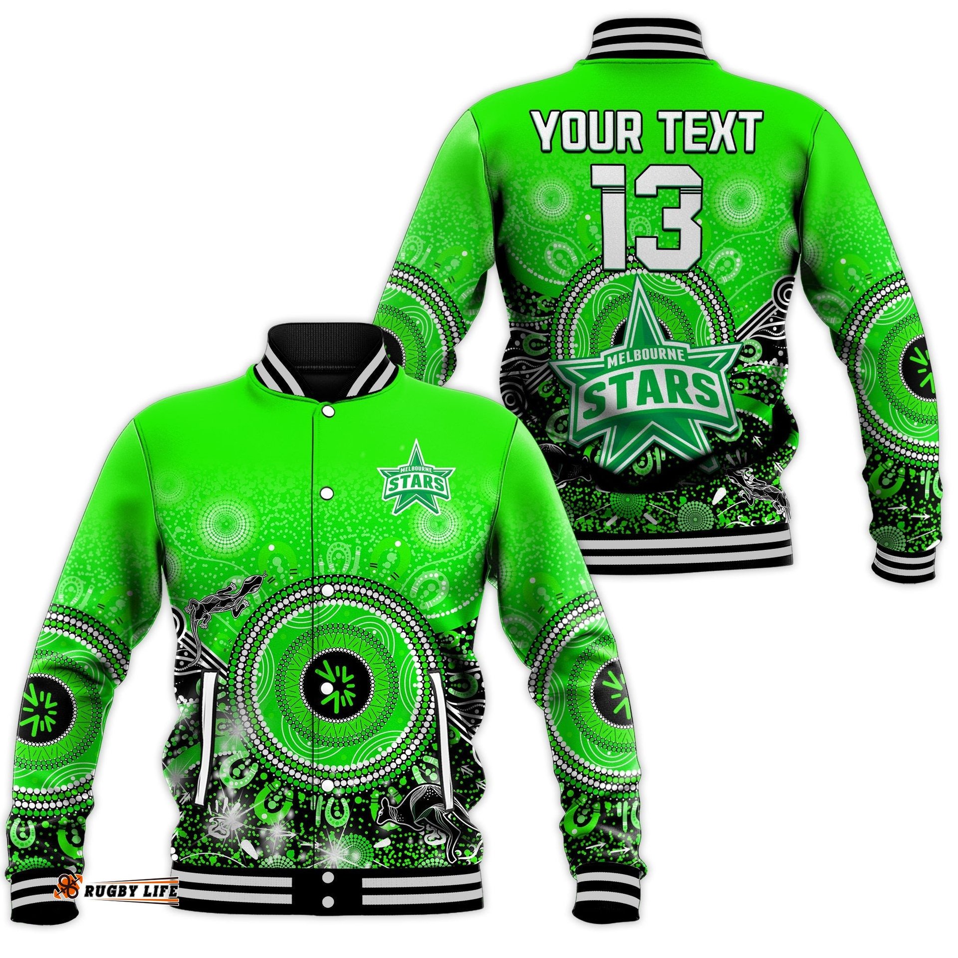 Custom Text and Number Melbourne Stars Baseball Jacket Cricket Aboriginal