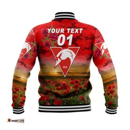 Custom Personalised Sydney Swans ANZAC Baseball Jacket Poppy Vibes