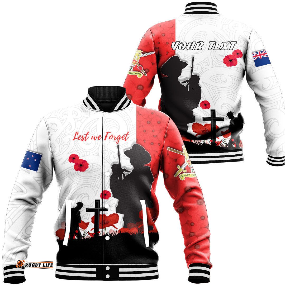 Vibe Hoodie Clothing - Custom New Zealand Anzac Lest We Forget Baseball Jacket