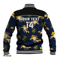 Custom Text And Number Parramatta Eels Rugby Baseball Jacket Polynesian Tribal Mix Tropical Hawaiian Style