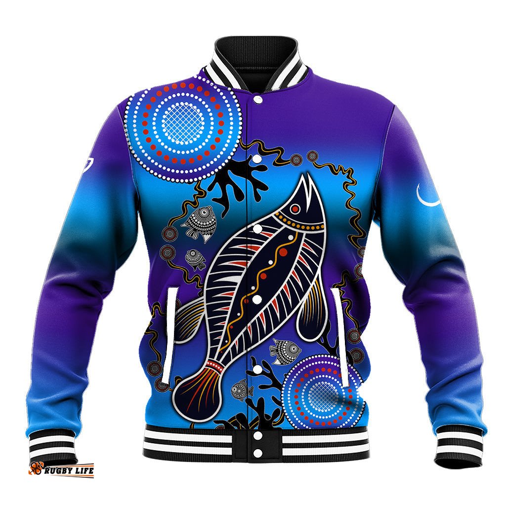 Australia Fishing Baseball Jacket Hooked On Fishing With Aboriginal Patterns DT02