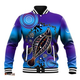 Australia Fishing Baseball Jacket Hooked On Fishing With Aboriginal Patterns DT02