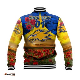 Custom Personalised West Coast Eagles ANZAC Baseball Jacket Poppy Vibes - Gold