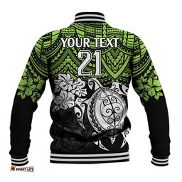 Custom Raiders Rugby Baseball Jacket Canberra Hibiscus and Turtle With Polynesian Pattern