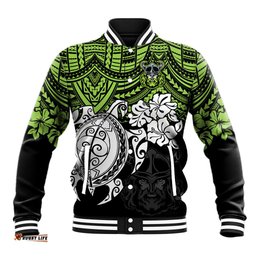 Custom Raiders Rugby Baseball Jacket Canberra Hibiscus and Turtle With Polynesian Pattern
