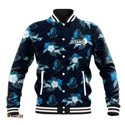 Custom Text And Number Titans Rugby Baseball Jacket Polynesian Tribal Mix Tropical Hawaiian Style