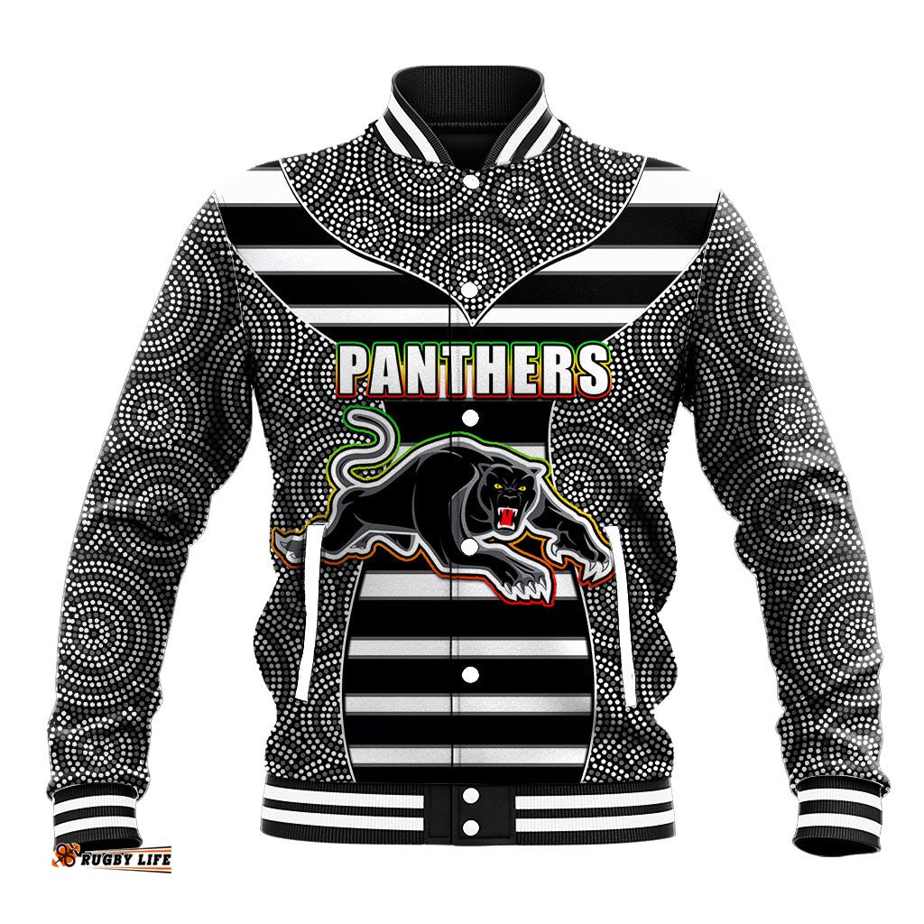 NRL - Panthers Baseball Jacket Mix Dot Aboriginal Black Version