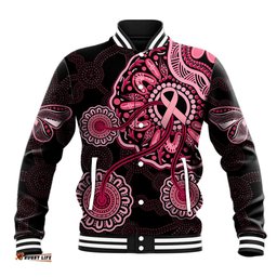 Australia Indigenous Baseball Jacket Breast Cancer Ribbon Aboriginal Art - Black