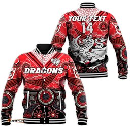 Custom Text And Number Dragons Rugby Baseball Jacket Indigenous Pattern Artsy Version