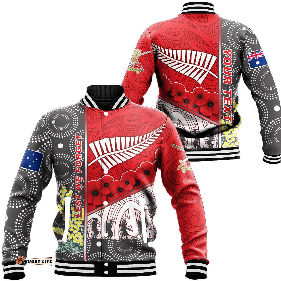 Vibe Hoodie Clothing - Custom Australia Indigenous & New Zealand Maori Anzac Red Baseball Jacket