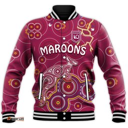 Custom Text And Number Maroons Rugby Baseball Jacket Kangaroo Indigenous Pattern Unique Version