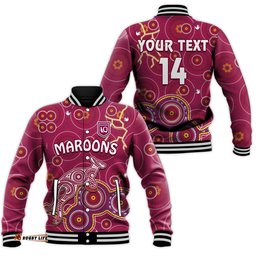 Custom Text And Number Maroons Rugby Baseball Jacket Kangaroo Indigenous Pattern Unique Version