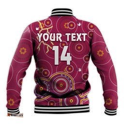 Custom Text And Number Maroons Rugby Baseball Jacket Kangaroo Indigenous Pattern Unique Version