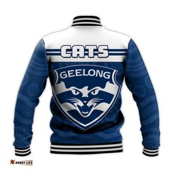 Custom Text And Number Cats Football Baseball Jacket Geelong Est 1859 Aboriginal Art