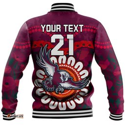 Custom Personalised Sea Eagles Rugby ANZAC Baseball Jacket Camouflage Poppy