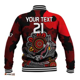 Personalised ANZAC Dolphins Rugby Baseball Jacket Indigenous Circles and Waves