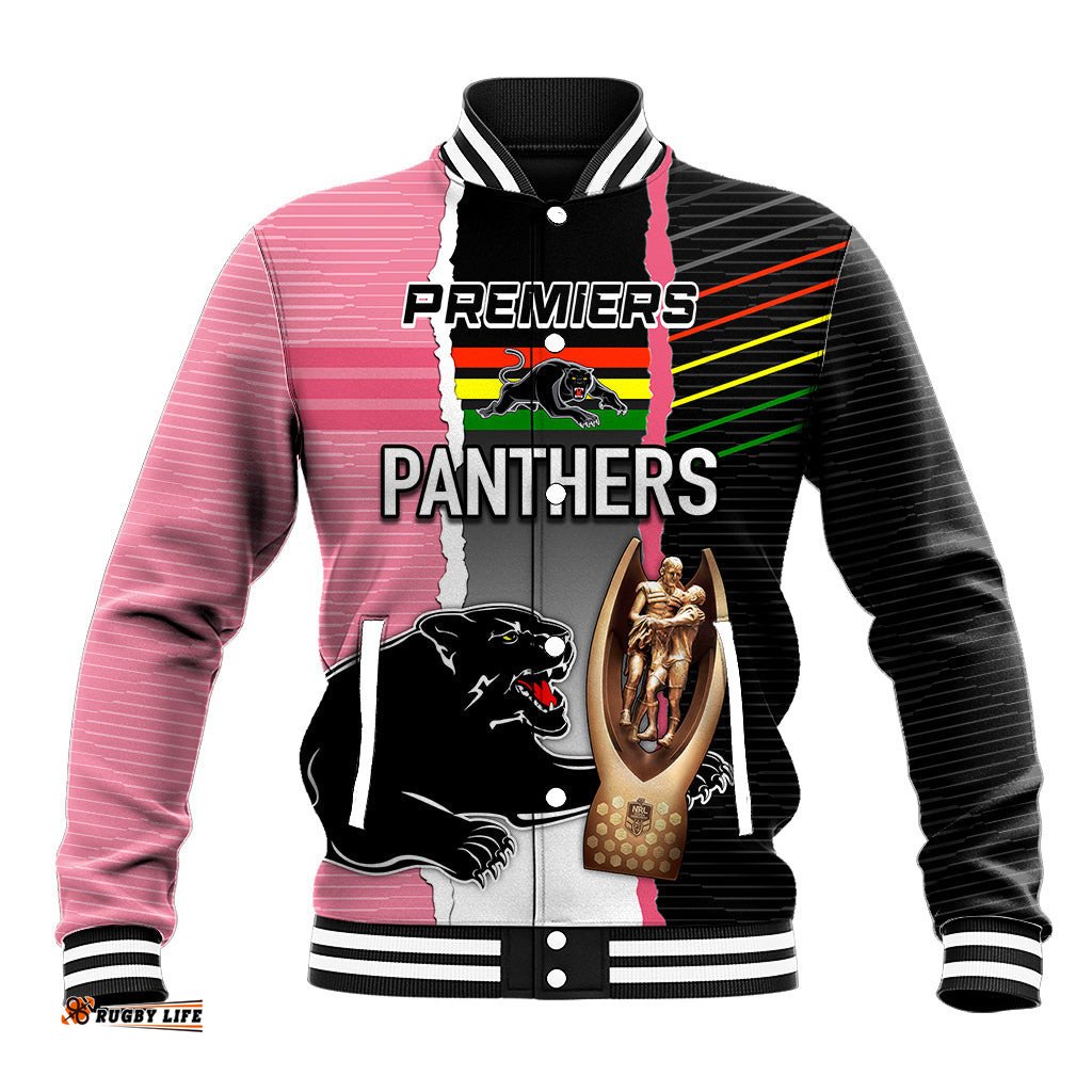 Personalised Panther Rugby NRL Premiers Baseball Jacket Panther Pride Black & Pink Sporty Vibe