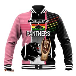 Personalised Panther Rugby NRL Premiers Baseball Jacket Panther Pride Black & Pink Sporty Vibe