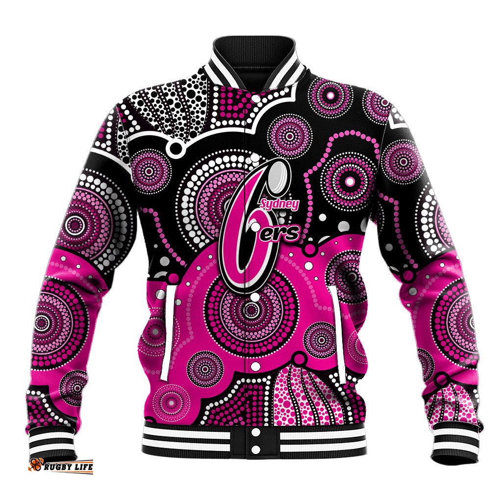 Custom Text And Number Sixers BBL Baseball Jacket Aboriginal Patterns Black Version