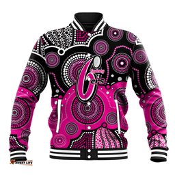 Custom Text And Number Sixers BBL Baseball Jacket Aboriginal Patterns Black Version