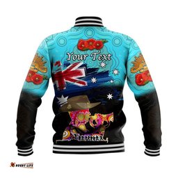 Custom Personalised Australia Aboriginal ANZAC Baseball Jacket Remembrance Vibes - Blue
