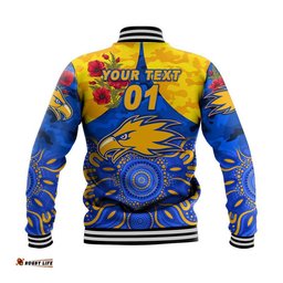 Custom Personalised West Coast Eagles ANZAC Baseball Jacket Indigenous Vibes - Royal Blue