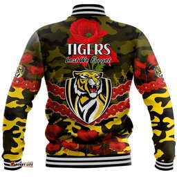 Richmond Tigers Football ANZAC Baseball Jacket Lest We Forget
