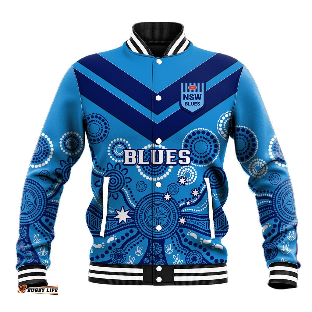 NSW Rugby Baseball Jacket Blues Aboriginal Art