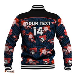 Custom Text And Number Newcastle Knights Rugby Baseball Jacket Polynesian Tribal Mix Tropical Hawaiian Style