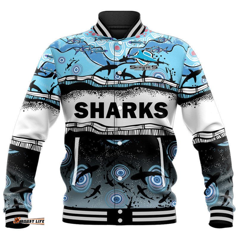 Custom Text And Number Sharkies Aboriginal Baseball Jacket