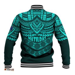 Matildas Soccer Baseball Jacket Polynesian and Aboriginal Turquoise Vibe