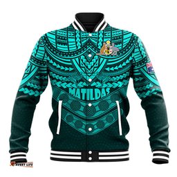 Matildas Soccer Baseball Jacket Polynesian and Aboriginal Turquoise Vibe