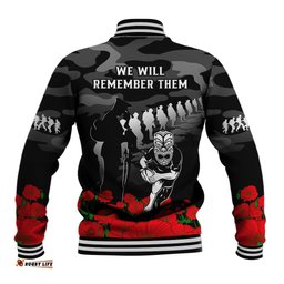 New Zealand ANZAC Rugby Baseball Jacket Silver Fern All Black Camouflage Mix Poppy
