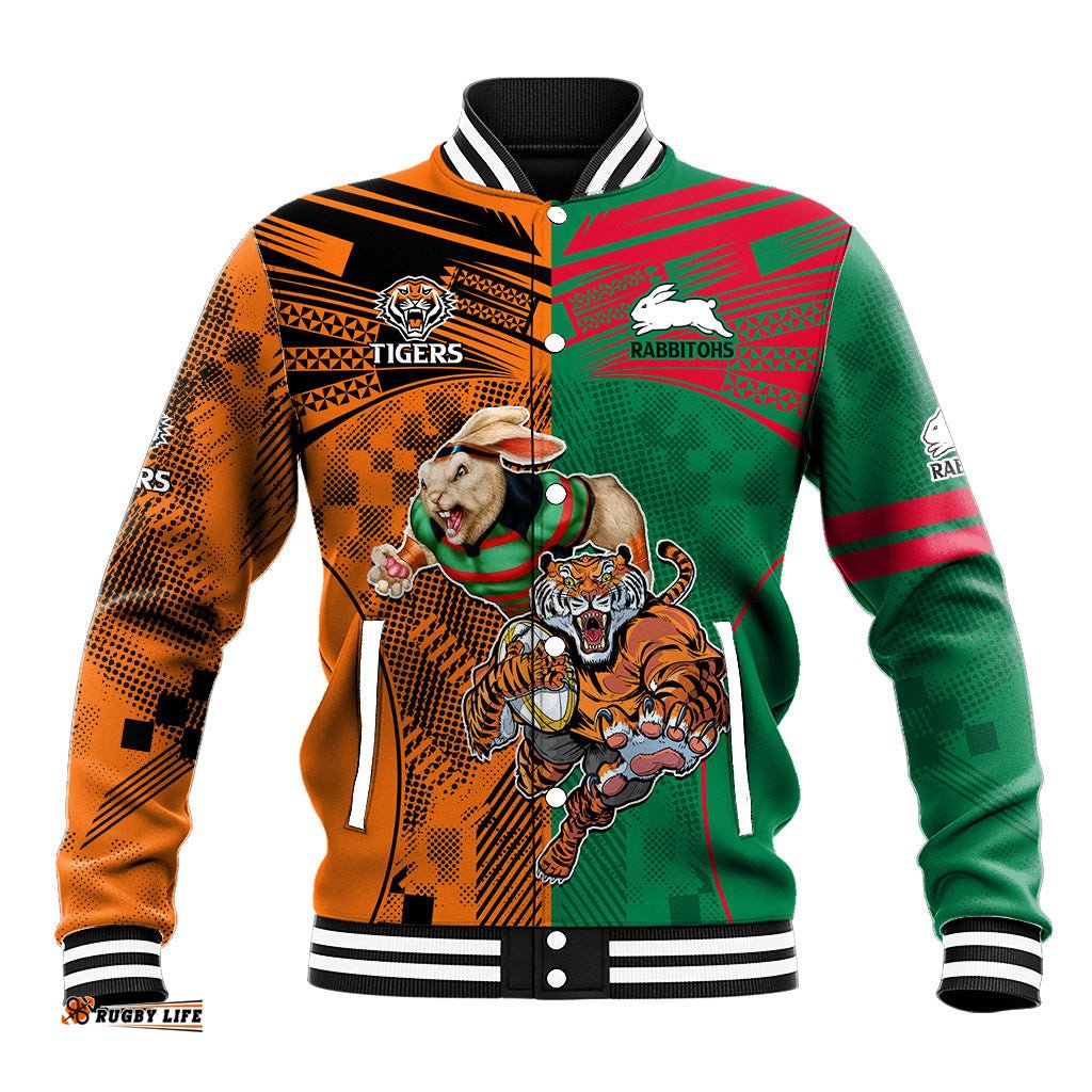 Custom Wests Tigers and Rabbitohs Rugby Baseball Jacket Sporty Style