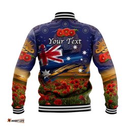 Custom Personalised Australia Aboriginal ANZAC Baseball Jacket Poppy Vibes - Navy