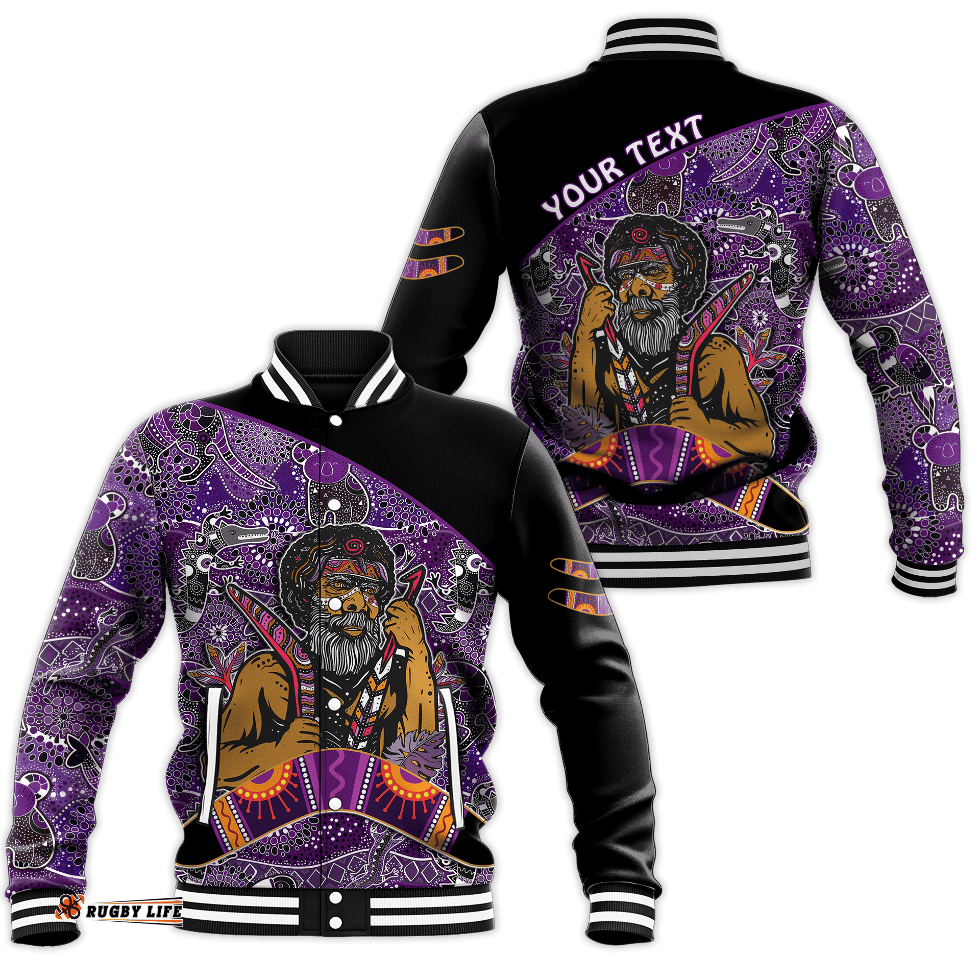 Custom Personalised Australian Boomerang Baseball Jacket Indigenous Australia Purple Graceful