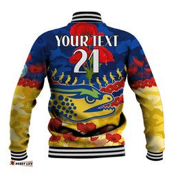 Custom Text And Number Eels Rugby ANZAC Baseball Jacket Lest We Forget
