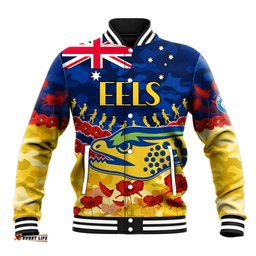 Custom Text And Number Eels Rugby ANZAC Baseball Jacket Lest We Forget