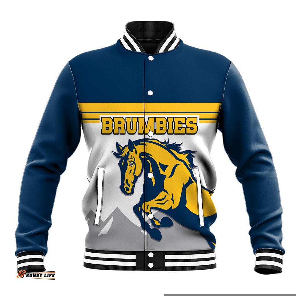 Custom Text And Number Brumbies Rugby Union Baseball Jacket Australia Silhouettes Of Horses