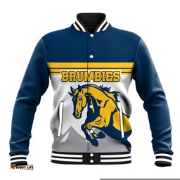 Custom Text And Number Brumbies Rugby Union Baseball Jacket Australia Silhouettes Of Horses