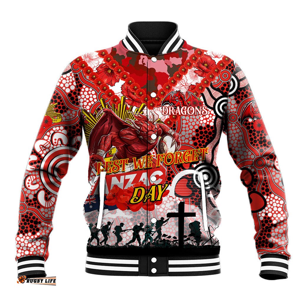 Personalised Dragons ANZAC Day Baseball Jacket Aboriginal Rising Sun DT02