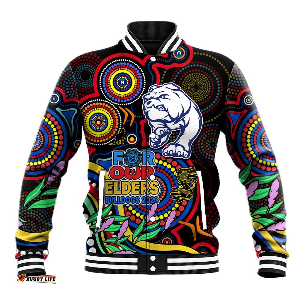 Custom Bulldogs Football Aboriginal Art Baseball Jacket NAIDOC Indigenous Tribal