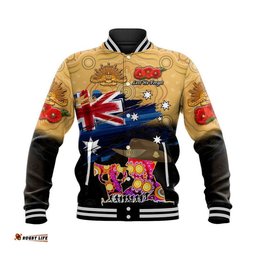 Custom Personalised Australia Aboriginal ANZAC Baseball Jacket Remembrance Vibes - Gold