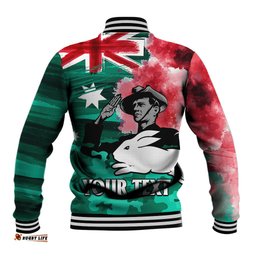 Custom Personalised ANZAC Rabbitohs Rugby Baseball Jacket We Shall Remember