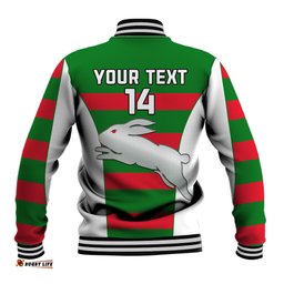 Custom Text And Number Rabbitohs Rugby Baseball Jacket Go Souths 1908 Sporty Style White