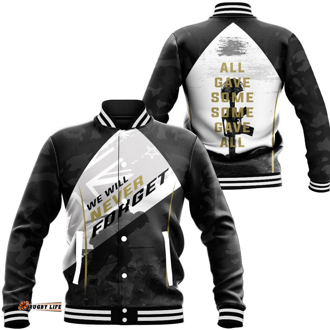 Vibe Hoodie Clothing - Anzac Day We Will Never Forget Baseball Jacket